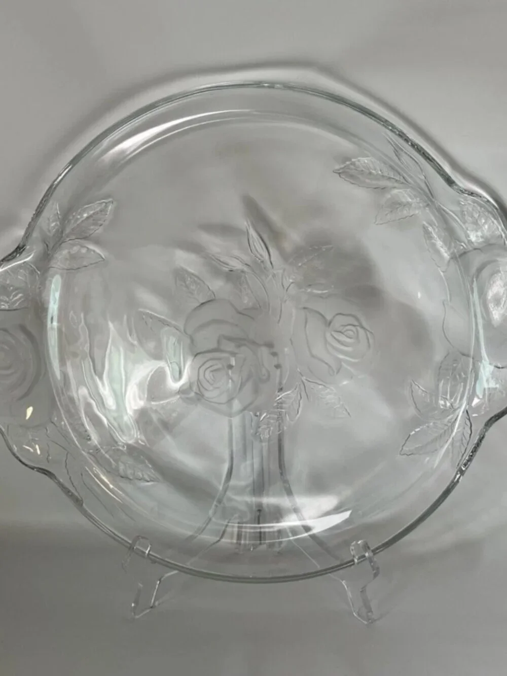 Decorative Glass Platter With Embossed Frosted Roses Pattern